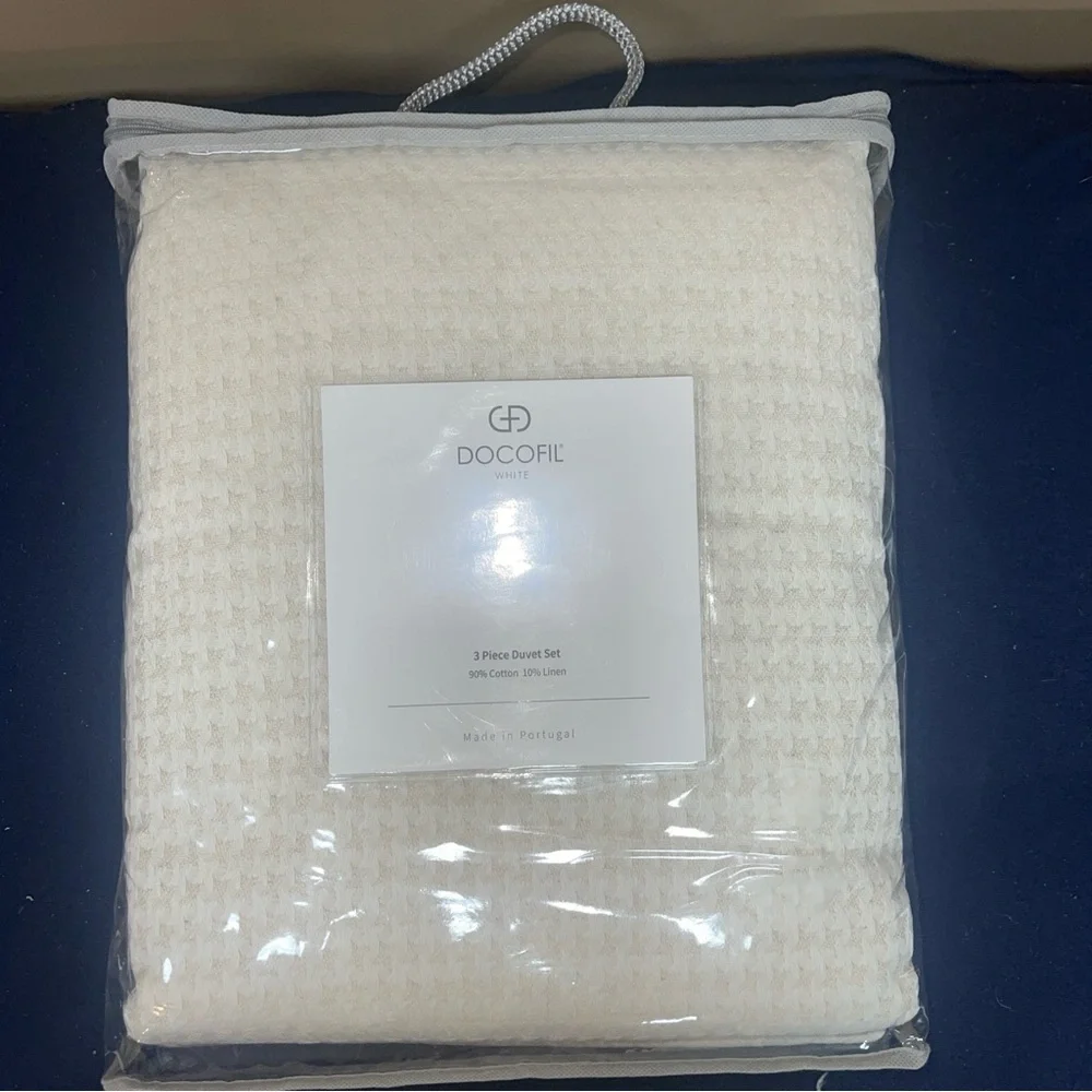 Docofil Cotton/Linen Queen Duvet 90 X90” & 2 Standard Shams Set Made In Portugal